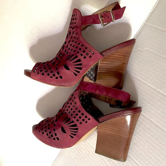 Klub Nico Anthro Suede Slingback Laser Cut Peep Toe Heels - Picture 3 of 13